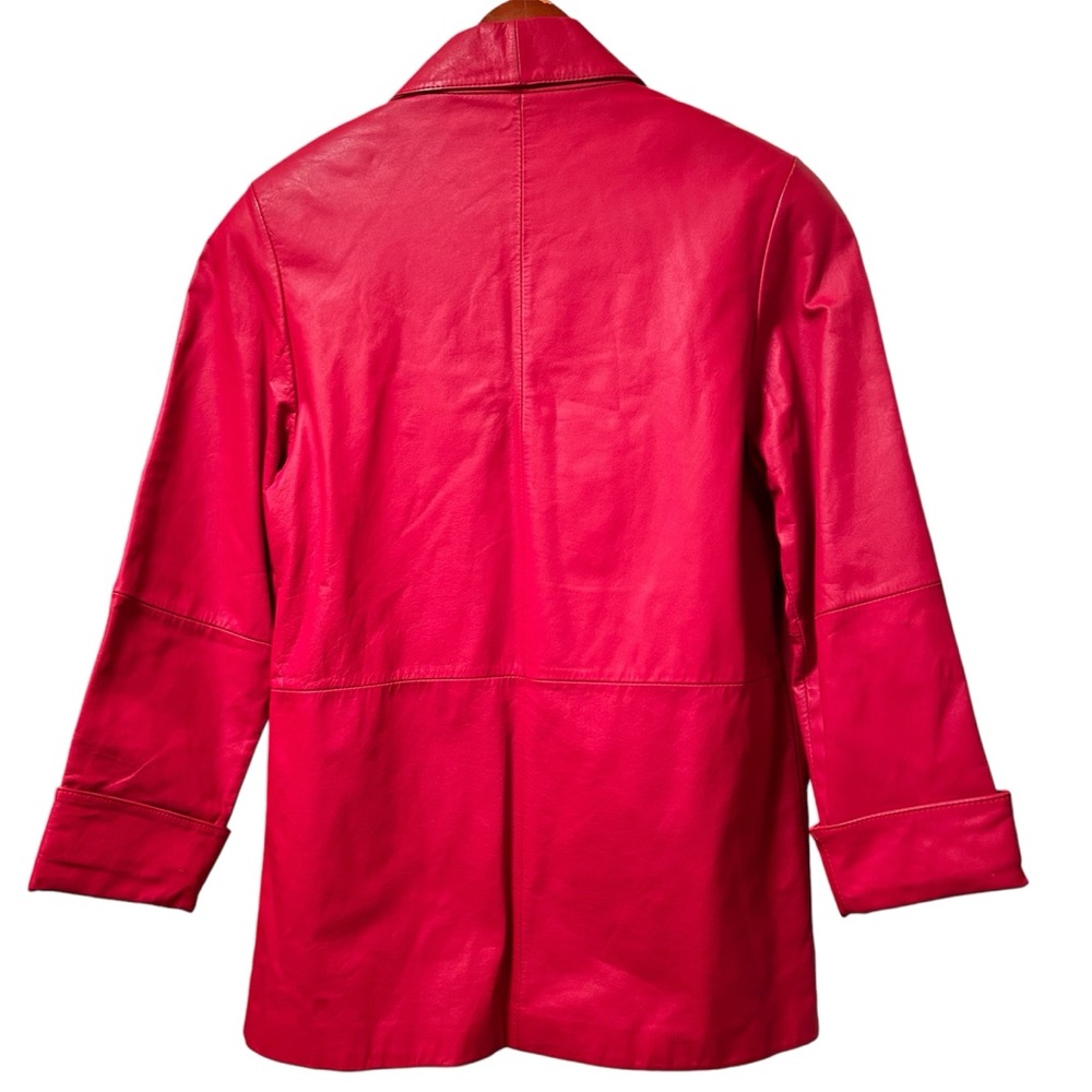 Red Open Front Leather Jacket - Picture 2 of 8